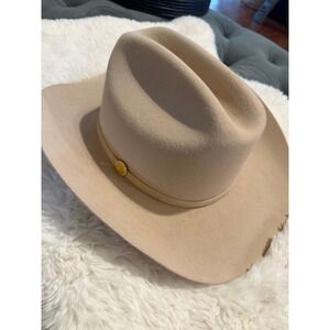 Tombstone 10 Star Felt Cowboy Hat Mens Tan Excellent Cattleman Crease Crown